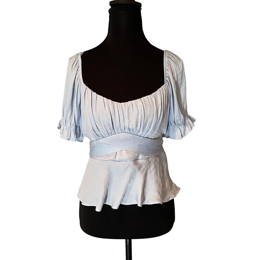 mi ami for francescas baby blue peasant wrap blouse size M feminine